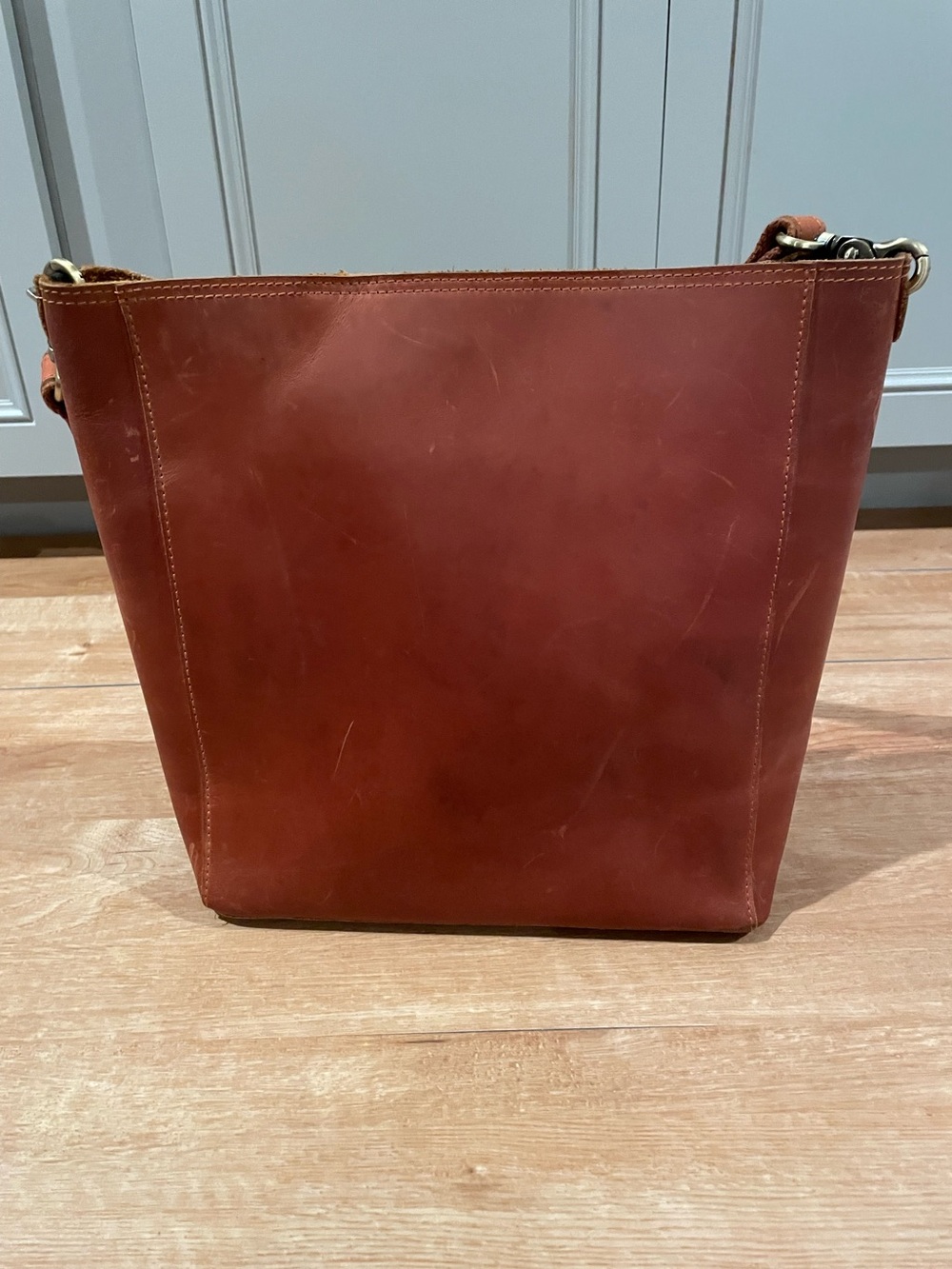 Genuine Leather & Canvas Shoulder Bag Brown Hobo Tote Purse Organizer Pocket